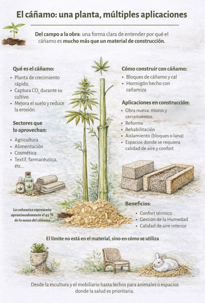 infografía sobre el cáñamo y sus múltiples aplicaciones